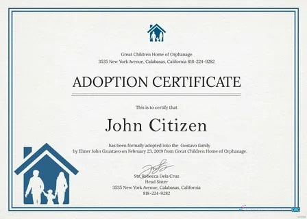 Download New York Great children home of orphanage adoption certificate Photoshop template